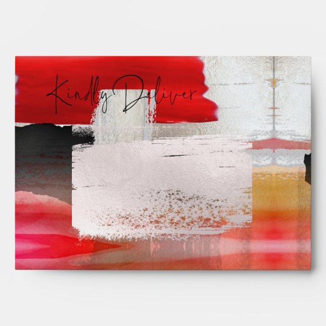 PixDezines Modern Watercolor Red Black Envelope (Front)