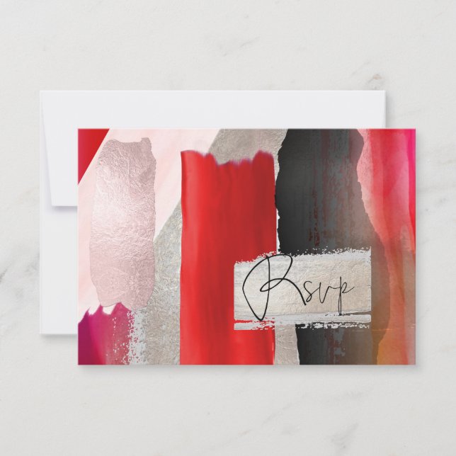 PixDezines Modern Watercolor Red Black RSVP Card (Front)