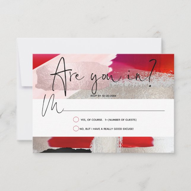 PixDezines Modern Watercolor Red Black RSVP Card (Front)