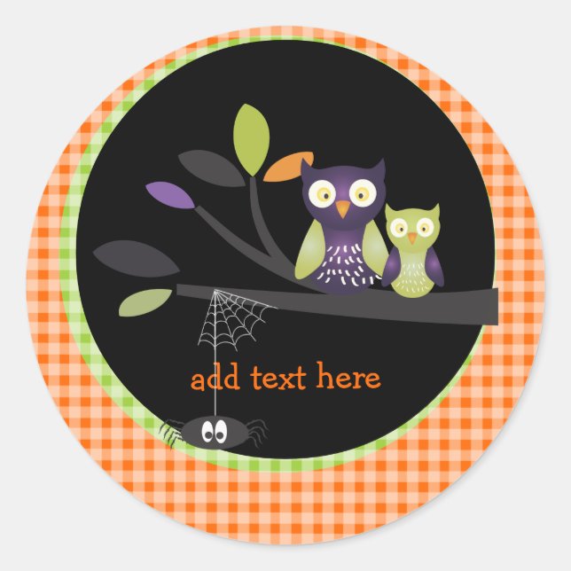 PixDezines Mommy+baby owl, halloween Classic Round Sticker (Front)