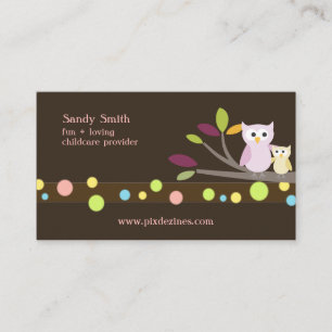 PixDezines Mommy + Baby owls childcare Business Card