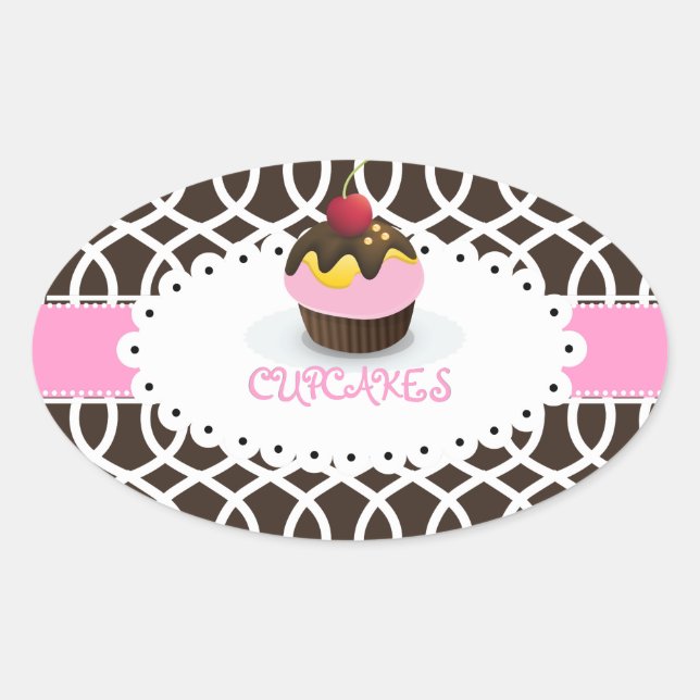 PixDezines monaco trellis+cupcake/DIY colour Oval Sticker (Front)