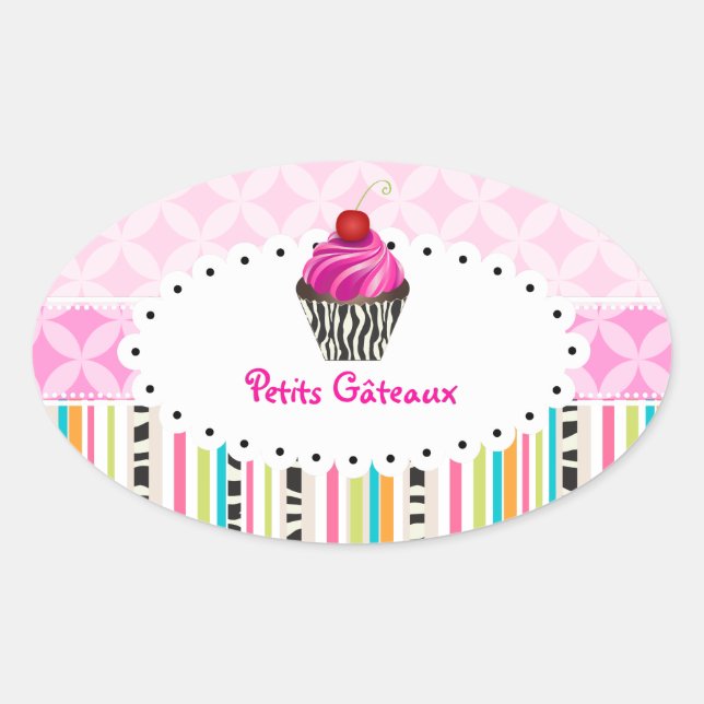 PixDezines monaco trellis+cupcake/DIY colour Oval Sticker (Front)