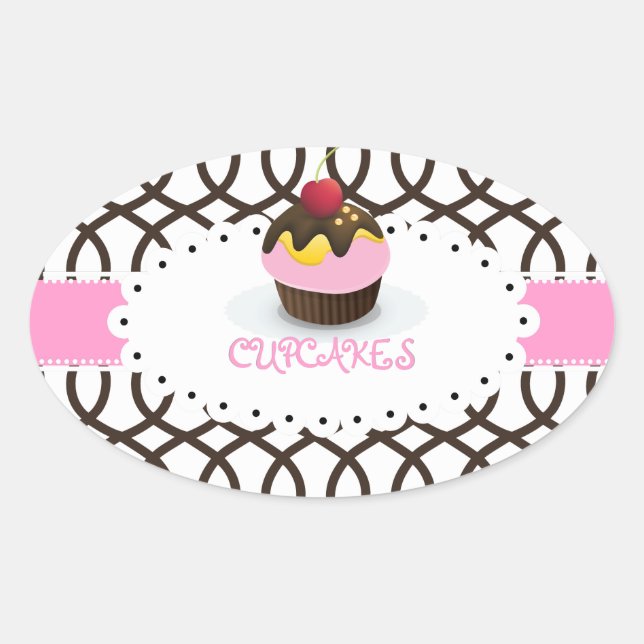 PixDezines monaco trellis+cupcake/DIY colour Oval Sticker (Front)