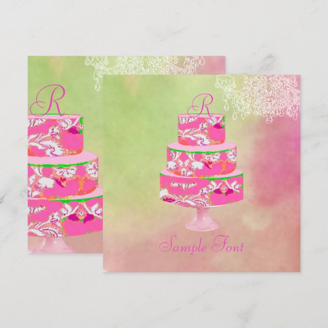 PixDezines monogram alice floral cake Invitation (Front/Back)