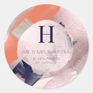 PixDezines Monogram, Blush+Navy Colour Block Classic Round Sticker