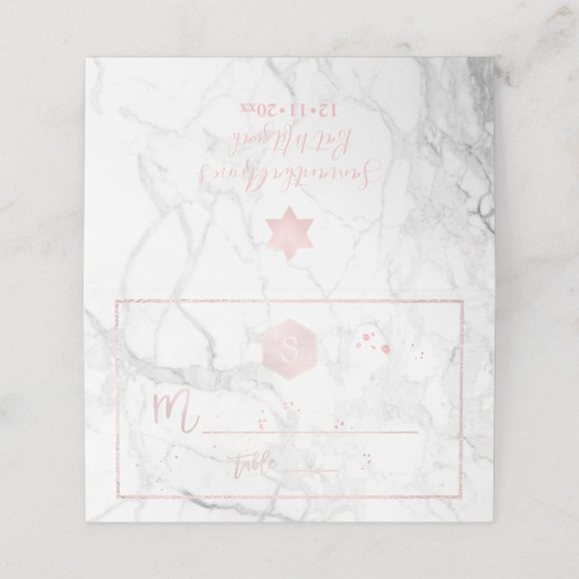 PixDezines Monogram Blush Pink Honeycomb+Marble Place Card (Outside Unfolded)