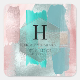 PixDezines Monogram, Blush+Sage Colour Block Square Sticker