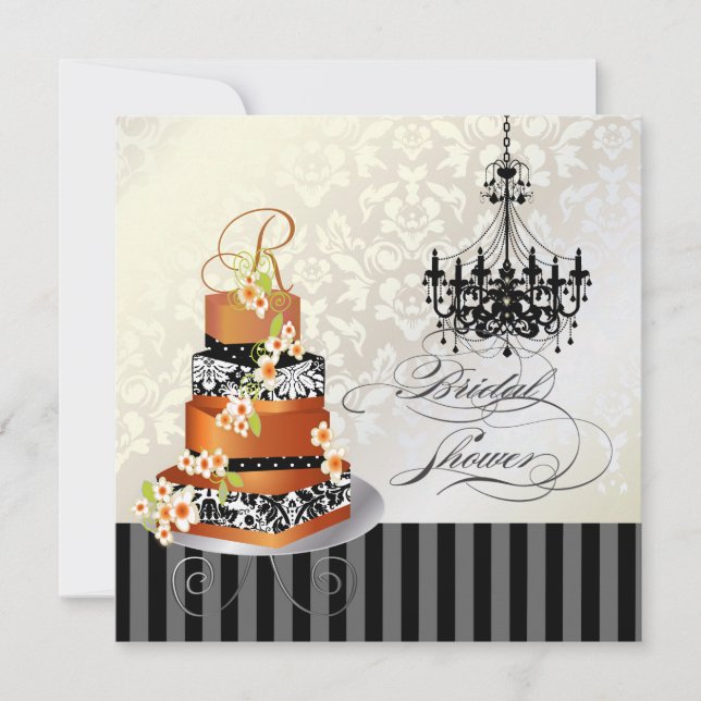 PixDezines monogram bridal, burnt appricot cake Invitation (Front)