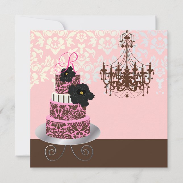PixDezines monogram bridal, pink chocolate cake Invitation (Front)