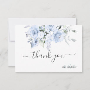 PixDezines Monogram Dusty Blue Roses Thank You Card
