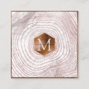 PixDezines MONOGRAM FAUX COPPER TREE RINGS  Square Business Card