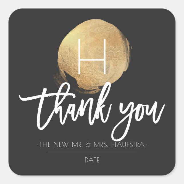 PixDezines Monogram Faux Gold Foil, Thank You Square Sticker (Front)