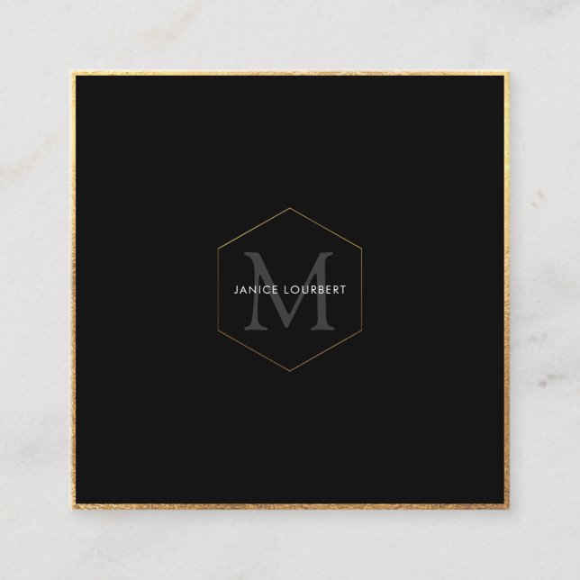 PixDezines MONOGRAM/FAUX GOLD HONEYCOMB Square Business Card (Front)