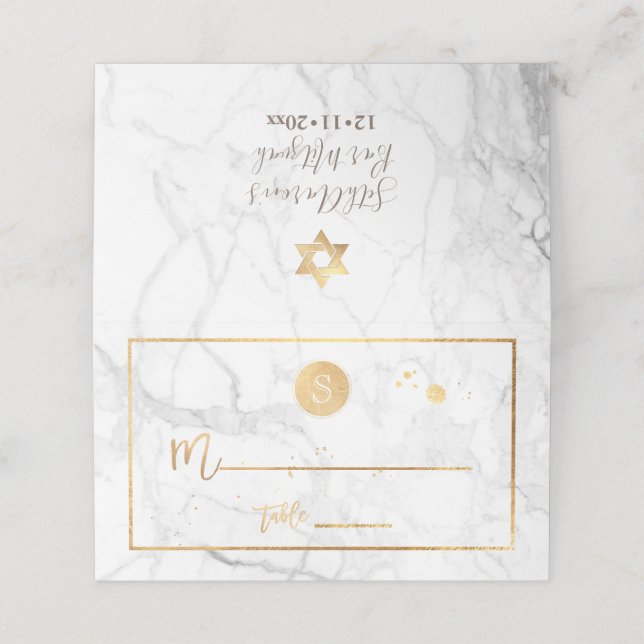 PixDezines Monogram Faux Gold+Marble Place Card (Outside Unfolded)