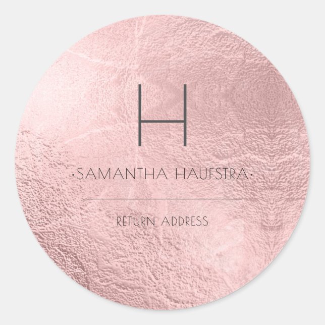 PixDezines Monogram Faux Rose Gold Foil Classic Round Sticker (Front)