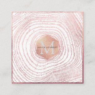 PixDezines MONOGRAM/FAUX ROSE GOLD TREE RINGS Square Business Card