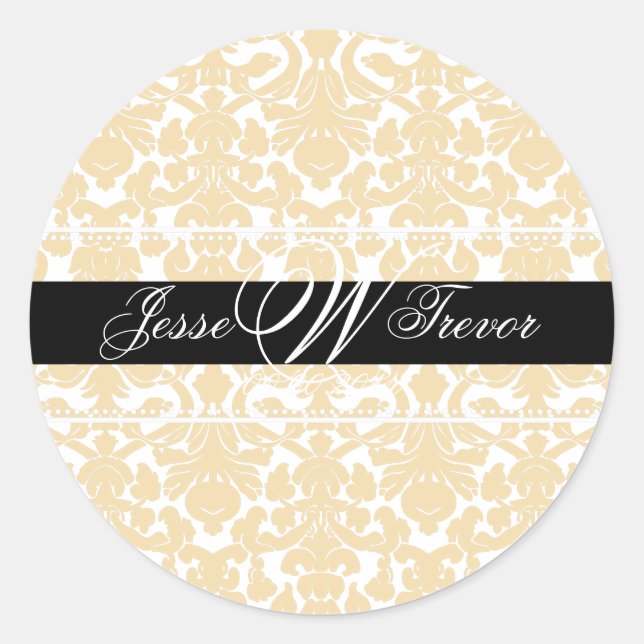 PixDezines Monogram Flora Damask, DIY colour Classic Round Sticker (Front)