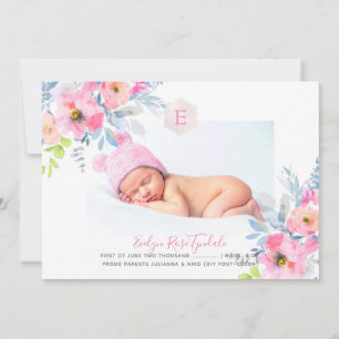 PixDezines Monogram+Garden Roses Birth Baby Girl Announcement