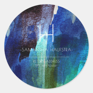 PixDezines Monogram Iridescent Brushed Watercolor Classic Round Sticker