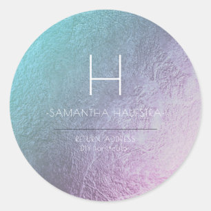 PixDezines Monogram Iridescent Ombre Teal Classic Round Sticker
