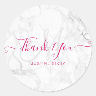 PixDezines Monogram Marble Chic Script Thank You Classic Round Sticker
