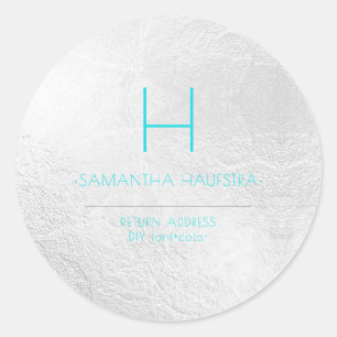 PixDezines Monogram Platinum+Aqua Classic Round Sticker