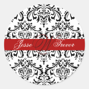 PixDezines Monogram Rossi Damask, DIY colour Classic Round Sticker