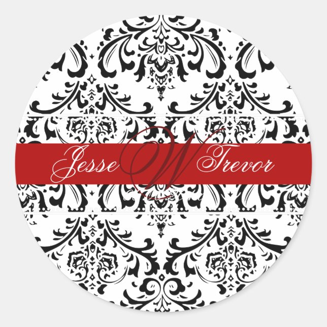 PixDezines Monogram Rossi Damask, DIY colour Classic Round Sticker (Front)