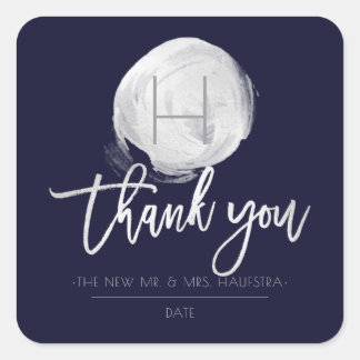 PixDezines Monogram Silver Foil, DIY Navy Blue Square Sticker