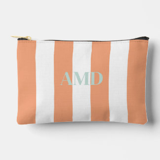 PixDezines Monogram Stripe coral white Accessory Pouch