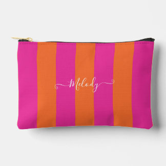 PixDezines Monogram Stripe Pink Grapefruit Orange Accessory Pouch