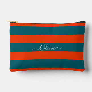 PixDezines Monogram Stripe Teal Rust Orange Accessory Pouch