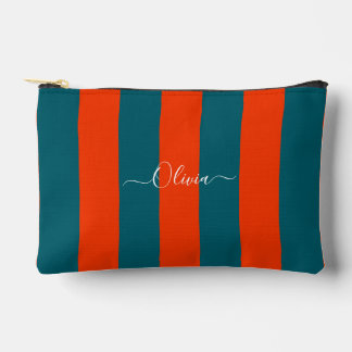 PixDezines Monogram Stripe Teal Rust Orange Accessory Pouch