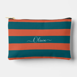 PixDezines Monogram Stripe Teal Rust Orange Accessory Pouch
