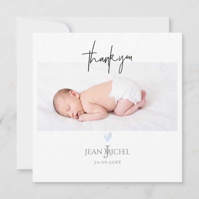 PixDezines Monogram Thank You Baby Blue Heart Invitation (Front)