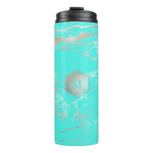 PixDezines MONOGRAM TURQUOISE SILVER VEINS Thermal Tumbler