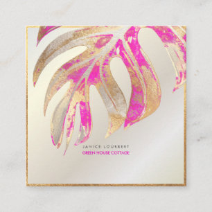 PixDezines MONSTERA, DUO TONE FAUX FOIL, HOT PINK Square Business Card
