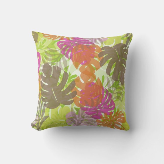PixDezines monstera+hibiscus/diy background Throw Pillow (Front)