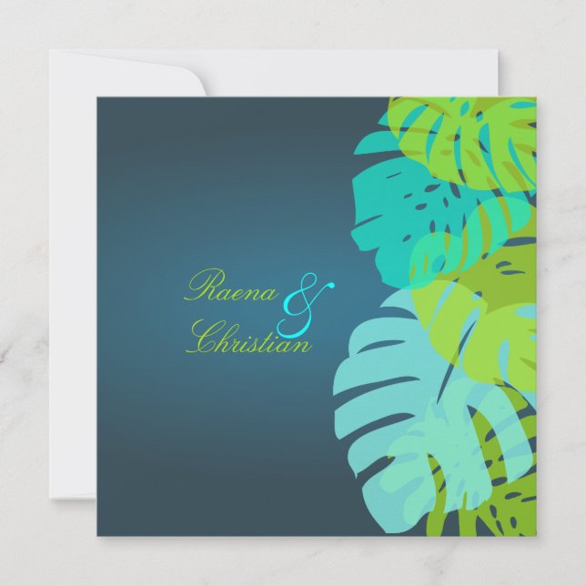 PixDezines Monstera Leaves/teal/aqua/lime Invitation (Front)