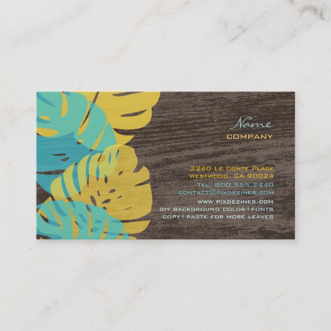 PixDezines Monstera Leaves+Wood Panel Business Card (Front)