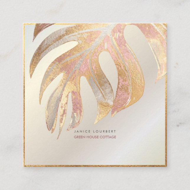 PixDezines MONSTERA, TRI-COLOR FAUX FOIL Square Business Card (Front)