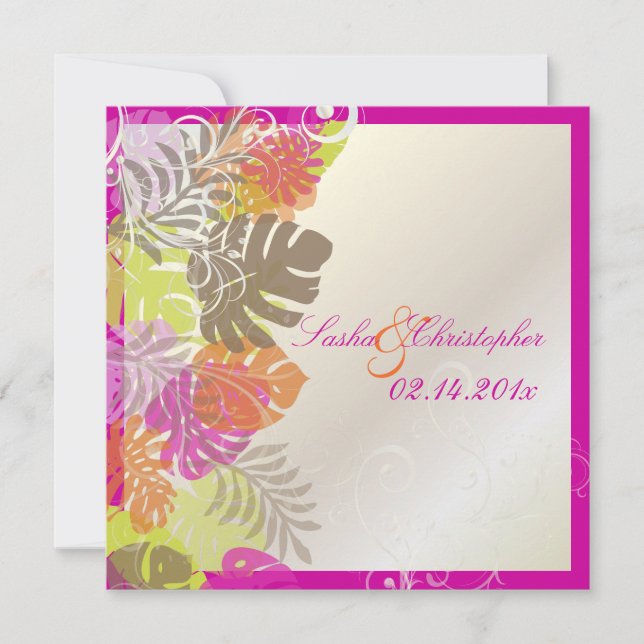 PixDezines Monstera, Tropical Foliage+Swirls Invitation (Front)