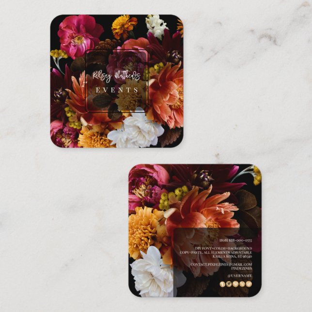 PixDezines Moody Botanical Flowers Ranunculus Square Business Card (Front/Back)