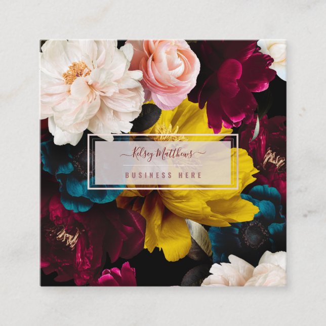 PixDezines Moody Botanical Flowers Square Business Card (Front)