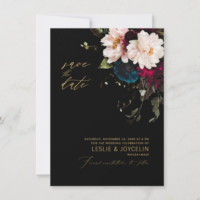 PixDezines Moody Botanical Flowers Teal Burgundy Invitation (Front)