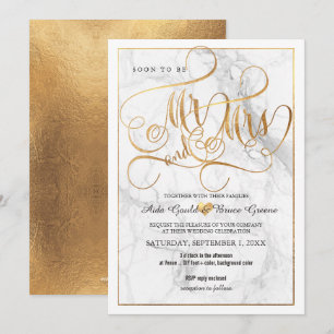 PixDezines Mr Mrs Faux Gold Fancy Script+Marble Invitation