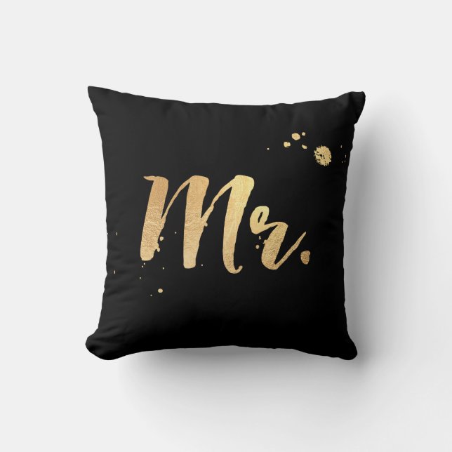 PixDezines Mr. pillow/faux gold foil/DIY backgrnd Throw Pillow (Front)