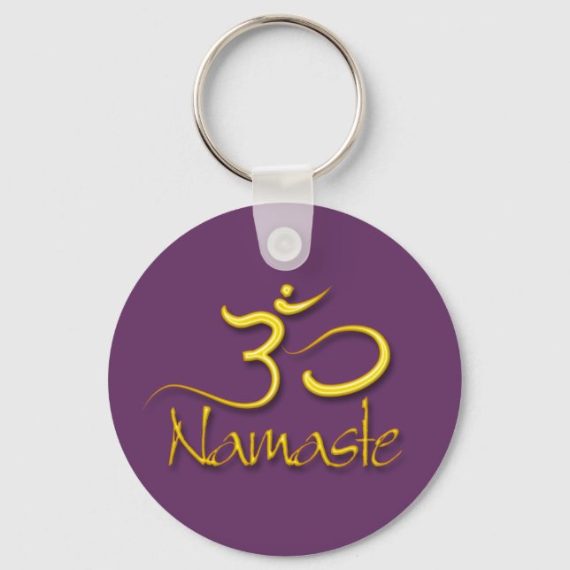 PixDezines namaste+om/diy background colour! Keychain (Front)