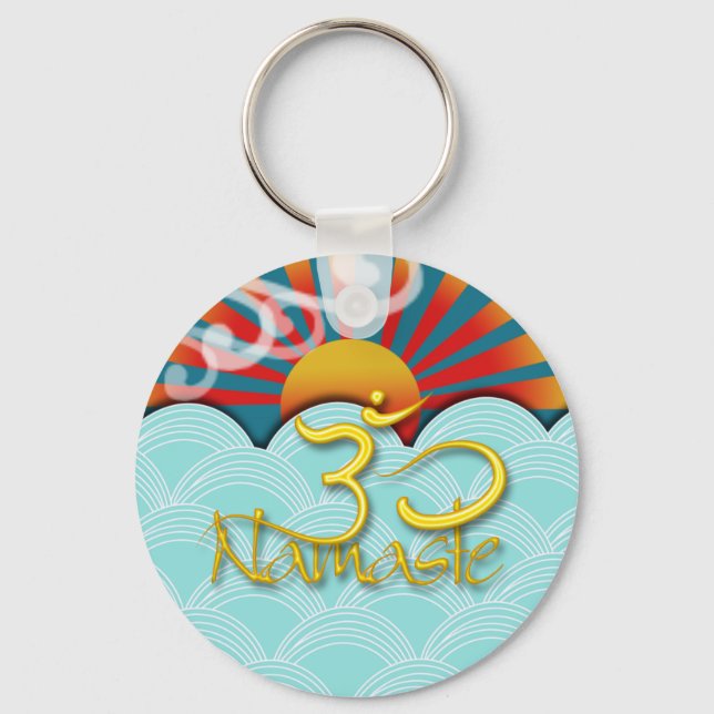 PixDezines namaste+wind+water+sunburst+om Keychain (Front)